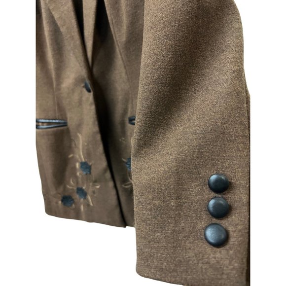 Coldwater Creek Brown Blazer Floral Embroidery Black Jacket - Picture 4 of 7